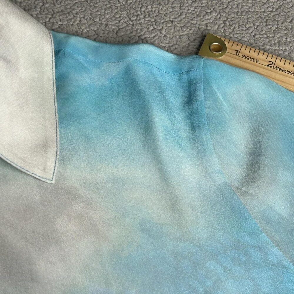 Soft Surroundings Shirt Womens Medium Blue Silk Floral Button Front Tunic Top - Picture 9 of 12
